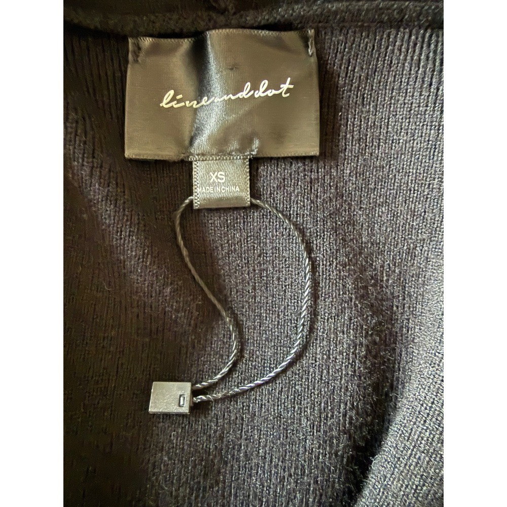 Line and Dot Duster Cardigan Black EUC Viscose Blend Thick Open Front Pockets XS - Picture 3 of 5